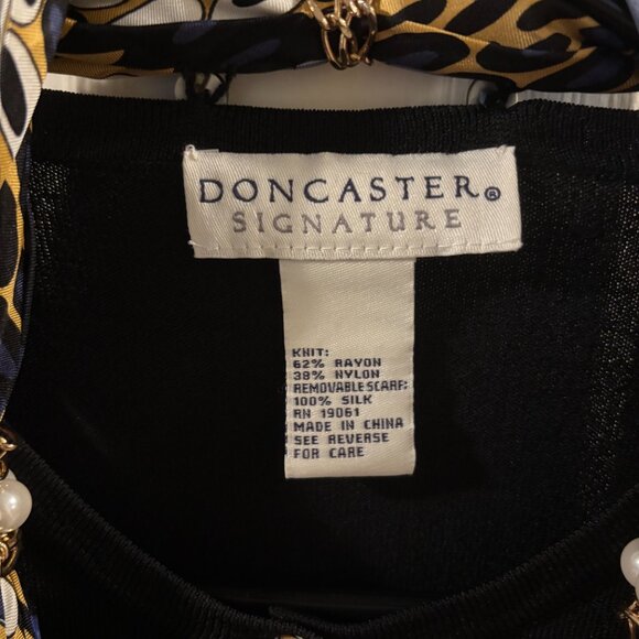 Doncaster Women's Black Button-up Cardigan Sweater with Silk Scarf ~ Small ~ EUC - Picture 3 of 5